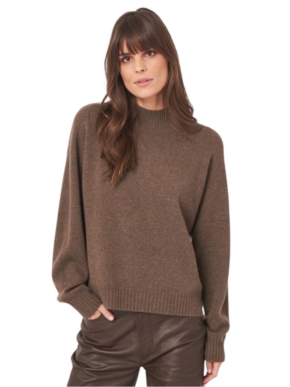 Repeat Cashmere Sweater Mock Neck Stand Collar Boxy Fit Womens‎ Small 38